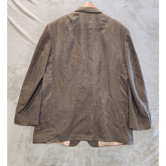 Oscar De La Renta Mens Brown Wool Houndstooth 2 Button Blazer Size 48L Business - Picture 6 of 14